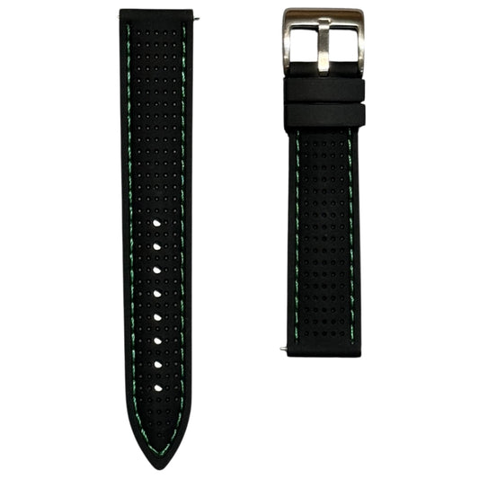 46 - Rubber strap Black with green stitching