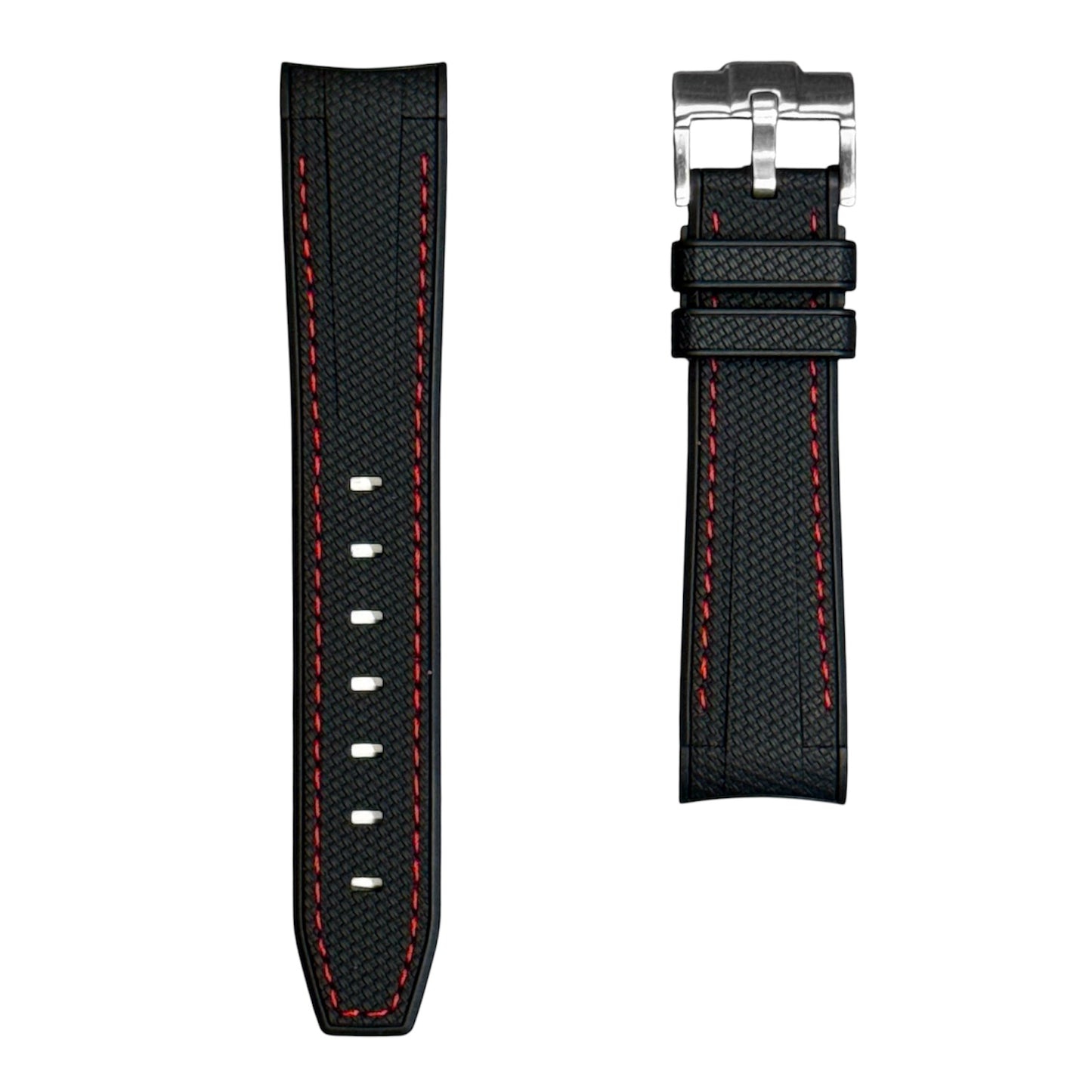 61M - Rubber strap Black with red stitching