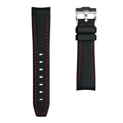 61M - Rubber strap Black with red stitching