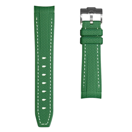 61M - Rubber strap Forest Green with white stitching