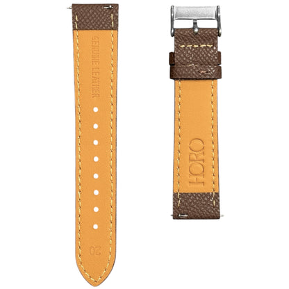 258D - Choco Epsom strap with white stitching