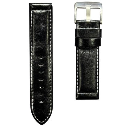 225 - Genuine leather Black with white stitching