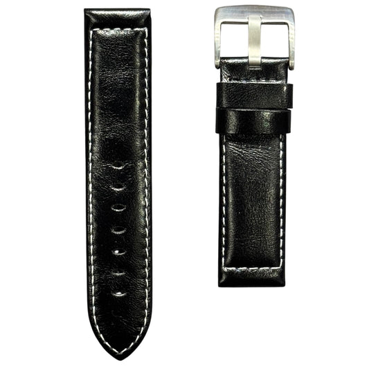 225 - Genuine leather Black with white stitching