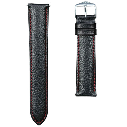 Hirsch KANSAS Buffalo Embossed Calf Leather Watch Strap in Black & Red