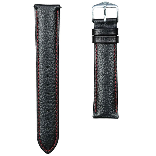 Hirsch KANSAS Buffalo Embossed Calf Leather Watch Strap in Black & Red