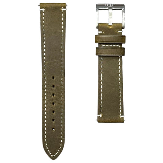 M20 - Olive Green Calf strap with white stitching
