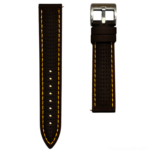46 - Rubber strap Black with orange stitching